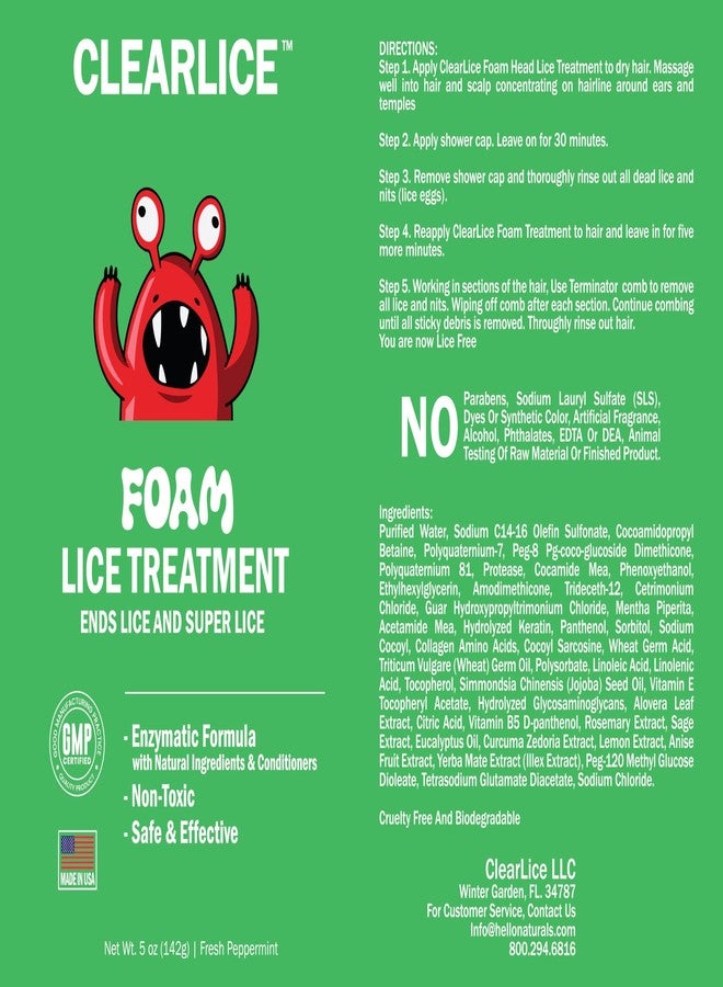 Clearlice Lice Treatment Foam for Kids & Adults - Extra Strength Natural Enzyme Formula - Guaranteed to Remove Lice Nits Eggs in 1 Hour - Non-Toxic & Made in USA (5 Oz) - Image 3