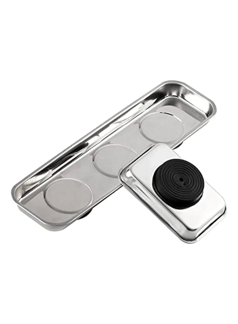 PROMASS Rectangular Magnetic Parts Tray - 6x22 cm, Triple Magnet Stainless Steel Tool Bowl for Screws and Bolts
