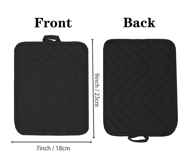 VEIKERY Cotton Pocket Pot Holders Machine Washable Heat Resistant Hot Pads for Kitchen and Baking Square Black Oven Mitts 7""x9"" Set of 5 - Image 3