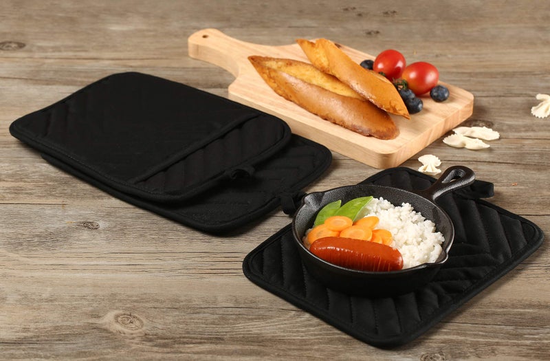 VEIKERY Cotton Pocket Pot Holders Machine Washable Heat Resistant Hot Pads for Kitchen and Baking Square Black Oven Mitts 7""x9"" Set of 5 - Image 5