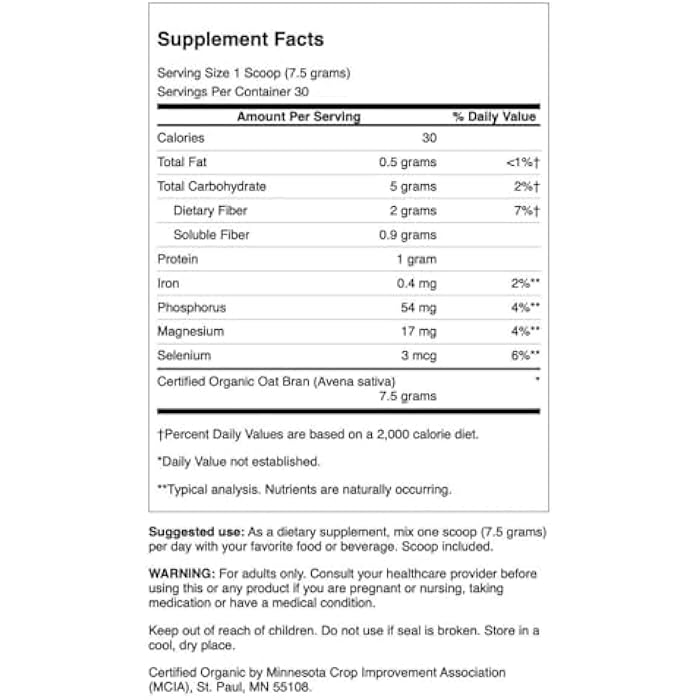 Swanson Oat Bran Fiber Powder - Certified Organic 8 oz Pwdr 2 Pack - Image 2