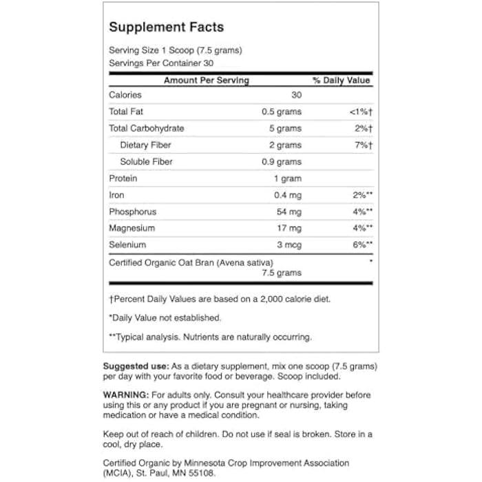 Swanson Oat Bran Fiber Powder - Certified Organic 8 oz Pwdr 2 Pack - Image 2