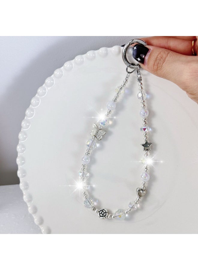 NIBEMINENT Phone Charm/ Chain Strap for Women Girls, Crystal Beaded Necklace Cell Phone Case Lanyard Wrist Strap - Image 1
