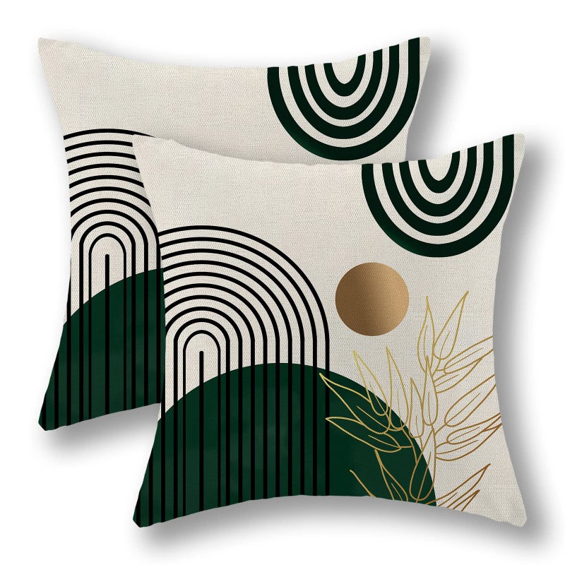 GIOPAMGO Boho Pillow Covers 18x18 Set of 2 Green Gold Farmhouse Decorations Throw Pillow Covers Boho Leaves Tropical Outdoor Decorative Linen Cushion Case for Couch Sofa Home
