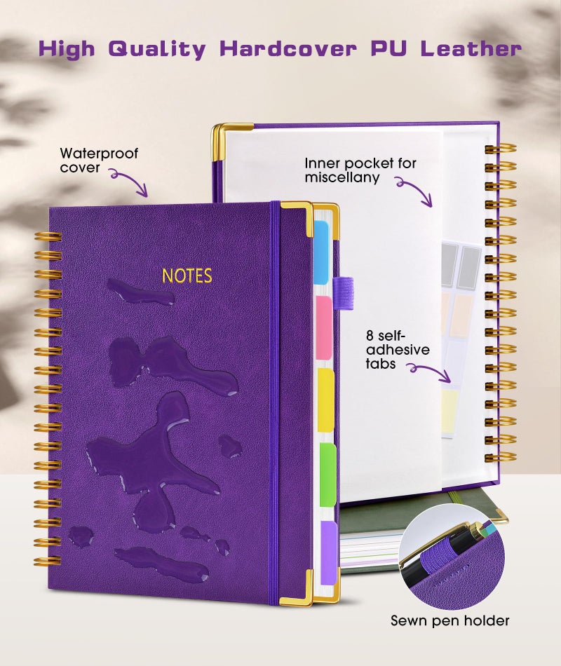 dilitego Hardcover Spiral Notebook Journal with Removable Dividers Tabs, 300 Pages Leather 5 Subject Notebook College Ruled, 8"x10" Large Notebooks for Work School Note Taking, Journal for Women, Dark Purple - Image 2