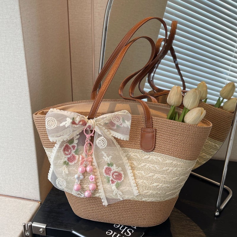Straw Bag Women'S Large Capacity Arrival Seaside Holiday Beach Woven Bag Shoulder Tote Bucket Bag - Image 2