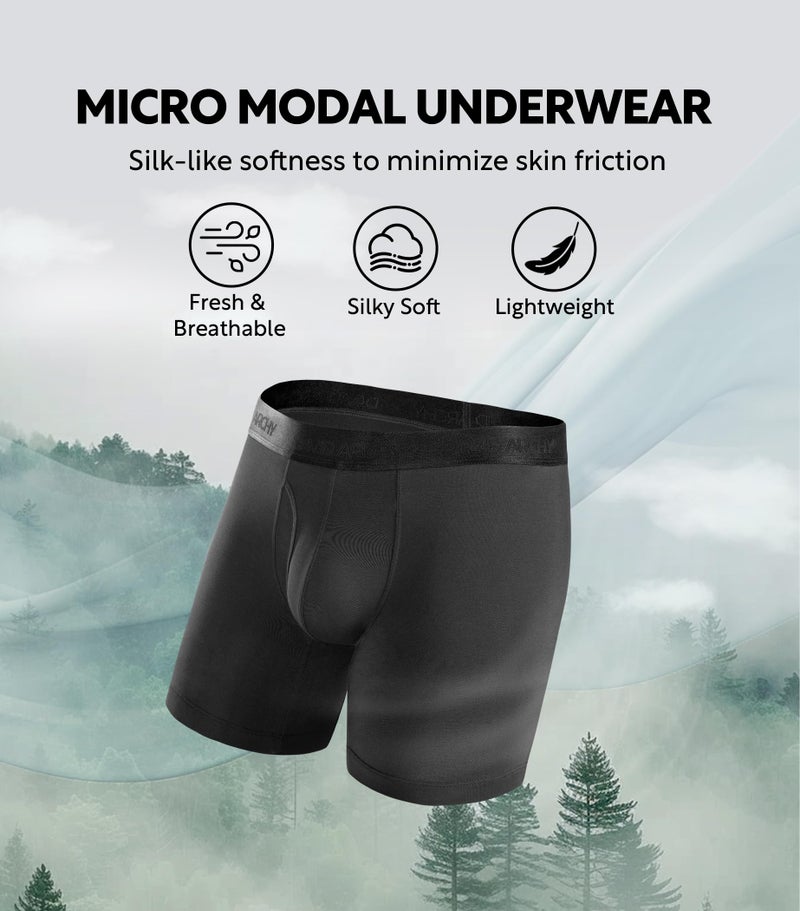 DAVID ARCHY Mens Underwear Ultra Soft Micro Modal Support Pouch Trunks Moisture Wicking Boxer Briefs for Men 3 Packs (XL, Black) - Image 3