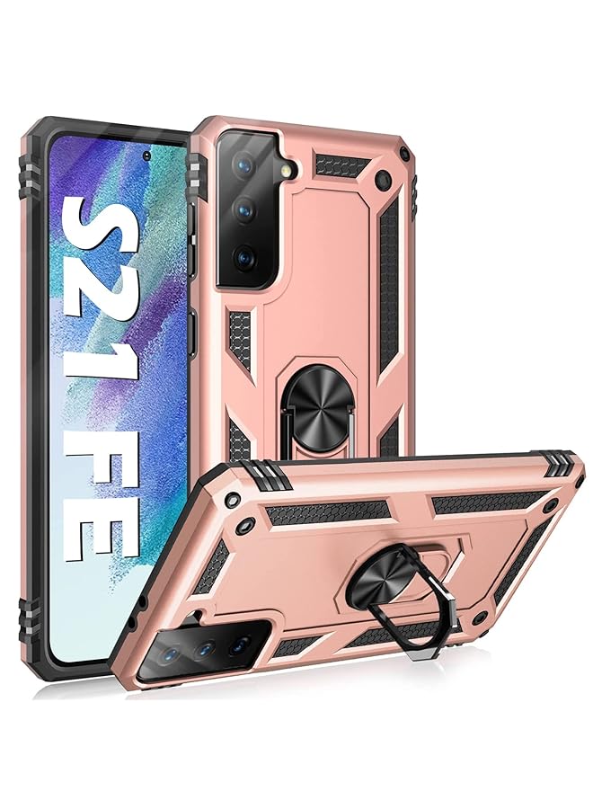 KASTWAVE Case For Samsung S21 Fe Case Heavy Duty Hard Armor Military Anti Fall Shockproof Bumper Rugged With Magnetic Ring Kickstand Cover For Samsung Galaxy S21 Fe 5G Cases 2022 S21Fe Rose Gold - Image 1
