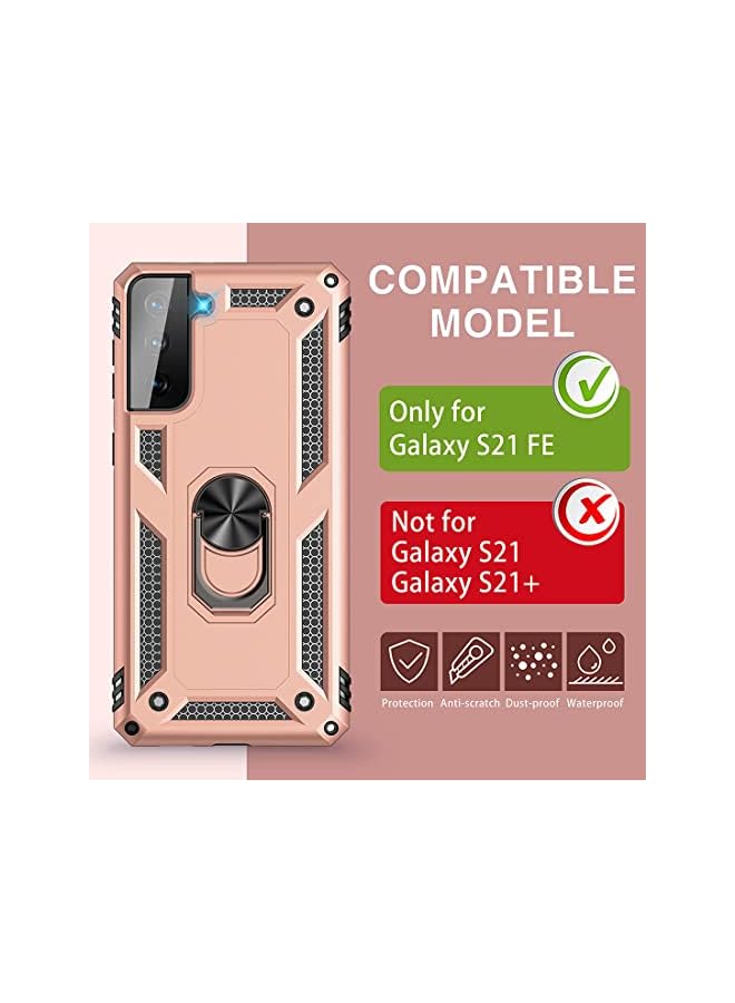 KASTWAVE Case For Samsung S21 Fe Case Heavy Duty Hard Armor Military Anti Fall Shockproof Bumper Rugged With Magnetic Ring Kickstand Cover For Samsung Galaxy S21 Fe 5G Cases 2022 S21Fe Rose Gold - Image 2