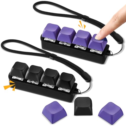 Ferreve 2 Pcs Keyboard Fidget Toys Fidget Clicker Keyboard FourButton Clicker Keychain Button ADHD Stress Relief Gifts for Adult to Relief Stress Pass The TimeBlack Purple - Image 1