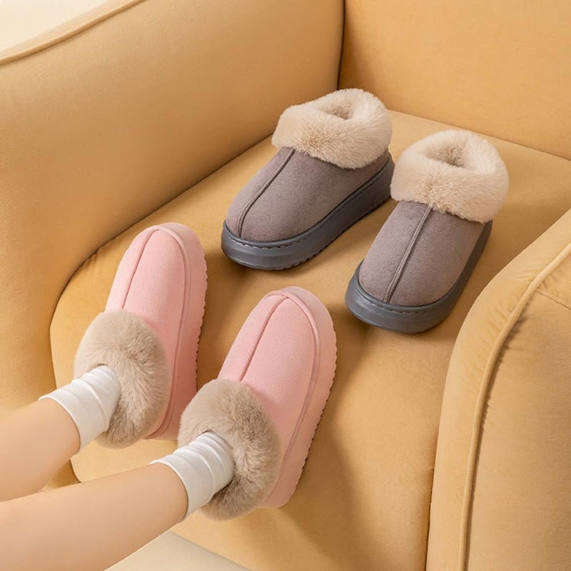 ShuYo Fuzzy Collar Warm Shoes for Women and Men, Non-slip Fluff Memory Foam Closed-back Winter Slippers, Faux Wool Outdoor Indoor House Shoes (Pink, Adult, Women, 8, Numeric Range, US Footwear Size System, 9, Medium) - Image 2