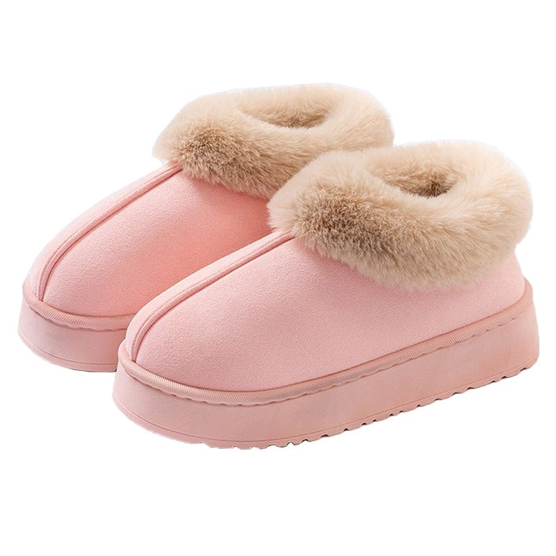 ShuYo Fuzzy Collar Warm Shoes for Women and Men, Non-slip Fluff Memory Foam Closed-back Winter Slippers, Faux Wool Outdoor Indoor House Shoes (Pink, Adult, Women, 8, Numeric Range, US Footwear Size System, 9, Medium) - Image 1