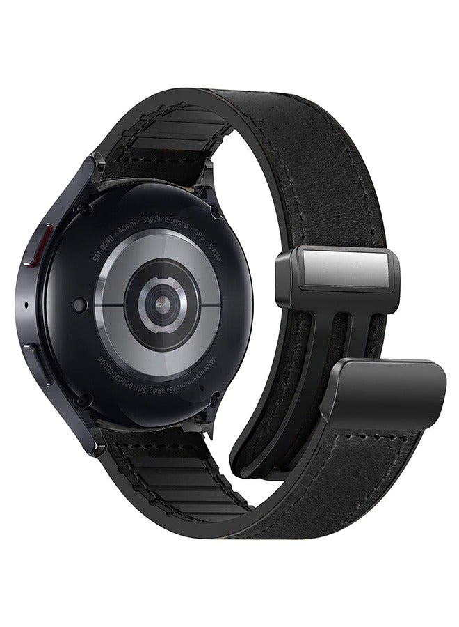 S-Color 20mm Leather Strap Compatible with Galaxy Watch 6 40/44mm/Watch 6 43/47mm/Galaxy Watch 5 Pro 45mm/Watch5 40/44mm/Watch 4 Replacement Band Compatible with Huawei GT2 GT3/42mm Black - Image 1