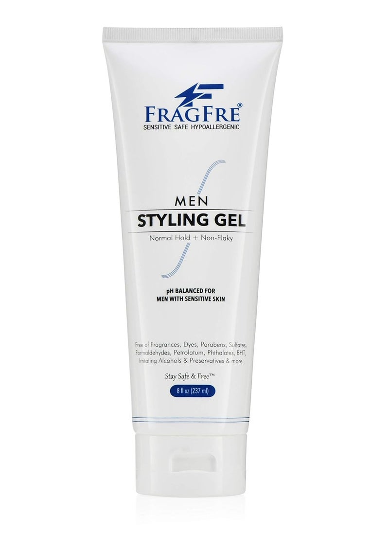 FRAGFRE Men Hair Styling Gel Fragrance Free 8 oz - pH Balanced for Men with Sensitive Skins - Not Too Firm or Too Light - Just Normal Hold for Normal Hair Styles - Hypoallergenic (Bumps Be Gone!)  - Image 1