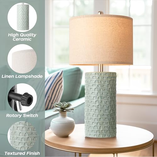 PARTPHONER 23" Modern Ceramic Table Lamp Set of 2, Table Lamps for Living Room, Rustic Farmhouse Bedside Lamps Nightstand lamp for Bedroom, Desk Lamp for End Table Home Decor Light Green - Image 4