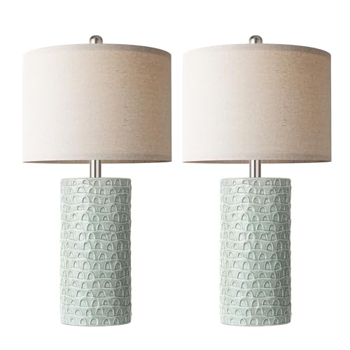 PARTPHONER 23" Modern Ceramic Table Lamp Set of 2, Table Lamps for Living Room, Rustic Farmhouse Bedside Lamps Nightstand lamp for Bedroom, Desk Lamp for End Table Home Decor Light Green - Image 2