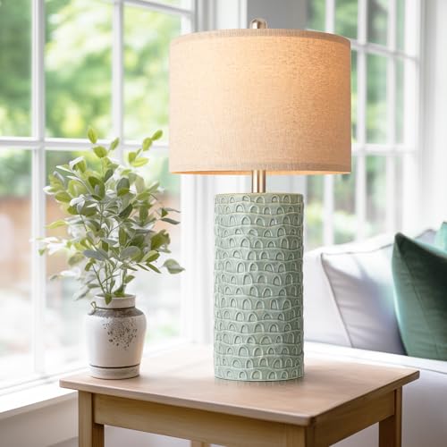 PARTPHONER 23" Modern Ceramic Table Lamp Set of 2, Table Lamps for Living Room, Rustic Farmhouse Bedside Lamps Nightstand lamp for Bedroom, Desk Lamp for End Table Home Decor Light Green - Image 5