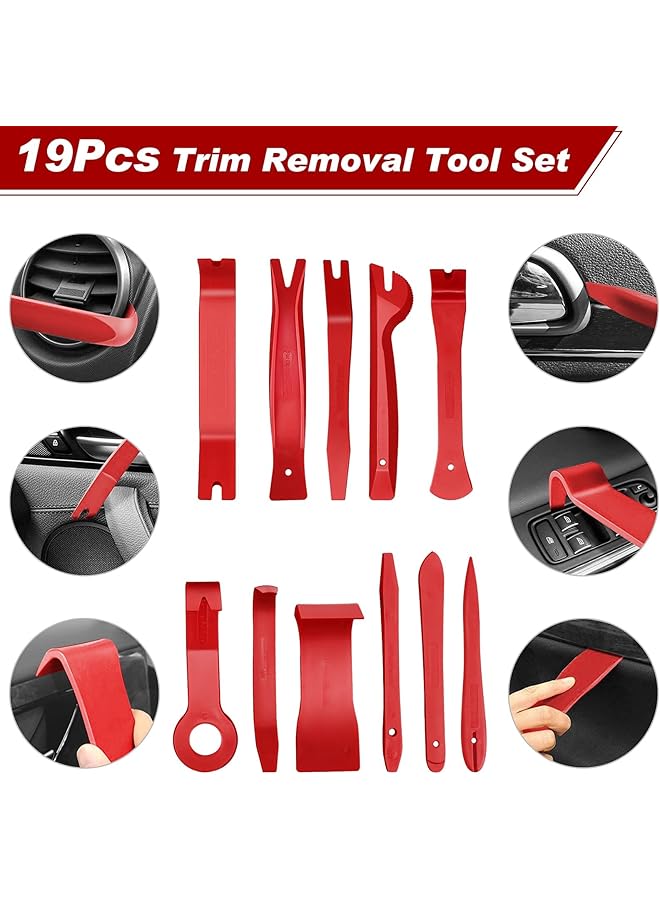 Excefore Auto Trim Removal Tool Kit, Auto Clip Pliers Fastener Terminal Remover Set, Car Panel Dash,Door, Radio Removal Installer Pry Tools Kit, Upholstery Removal Kit, With Storage Bag (19 Pcs Red) - Image 2