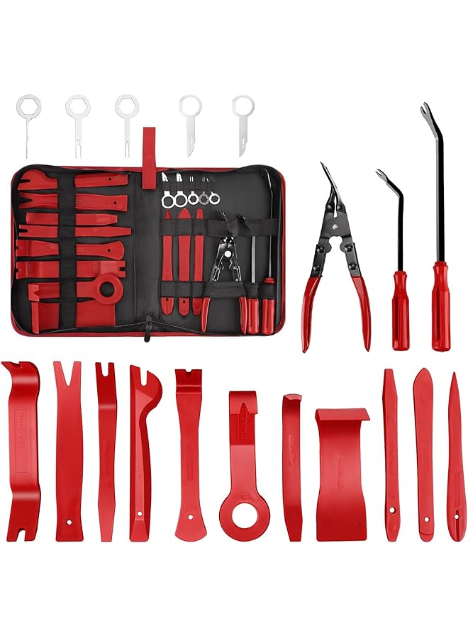 Excefore Auto Trim Removal Tool Kit, Auto Clip Pliers Fastener Terminal Remover Set, Car Panel Dash,Door, Radio Removal Installer Pry Tools Kit, Upholstery Removal Kit, With Storage Bag (19 Pcs Red) - Image 1