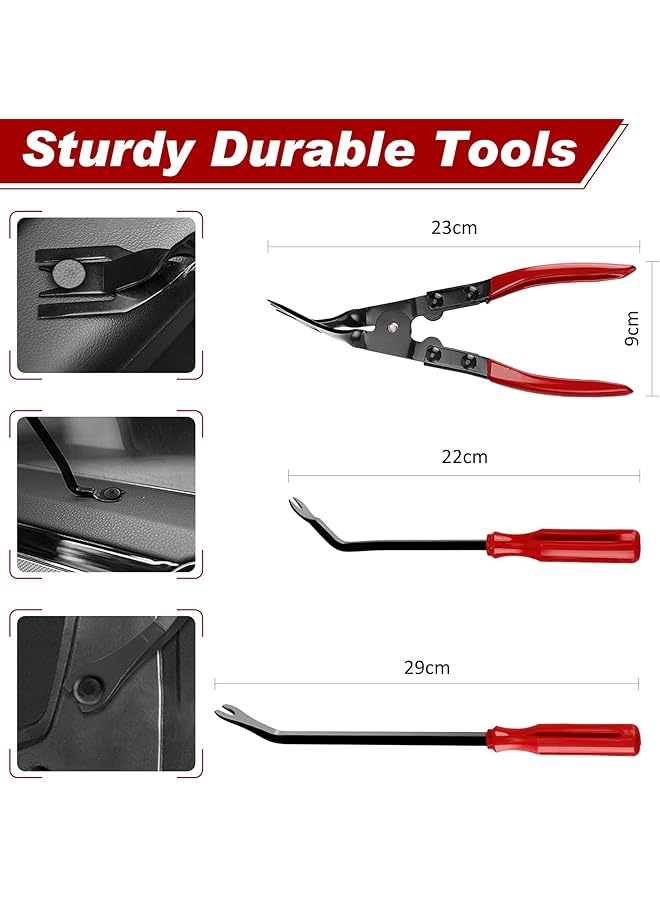 Excefore Auto Trim Removal Tool Kit, Auto Clip Pliers Fastener Terminal Remover Set, Car Panel Dash,Door, Radio Removal Installer Pry Tools Kit, Upholstery Removal Kit, With Storage Bag (19 Pcs Red) - Image 4