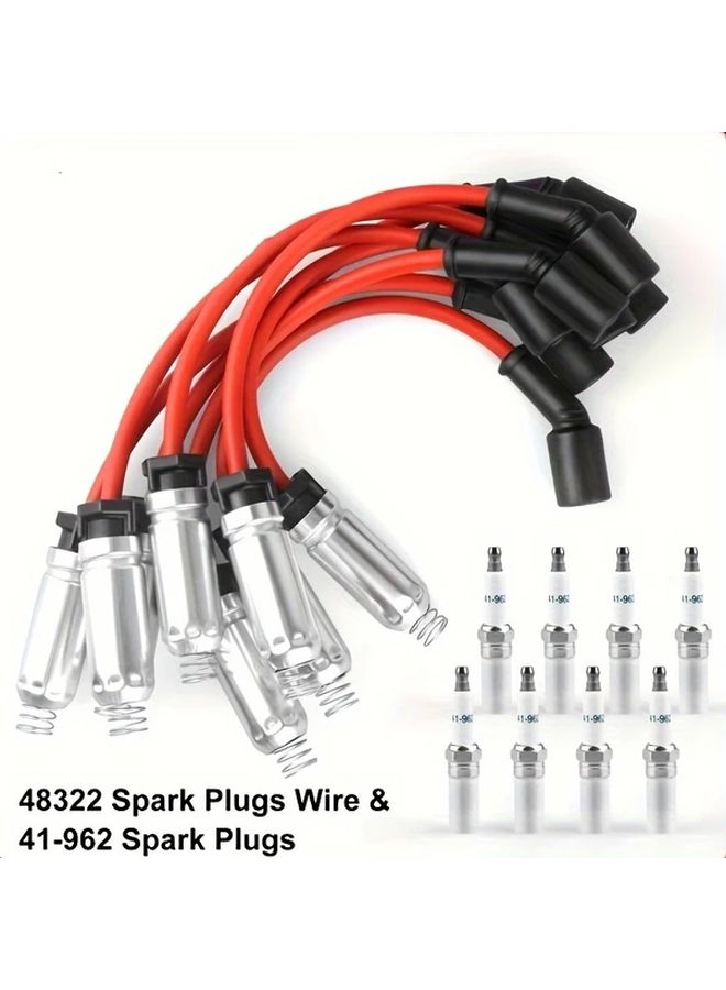 طقم شمعات الإشعال وأسلاك الإشعال الفاخر المكون من 8 قطع لشيفروليه GMC V8 41 962 48322 - Image 1