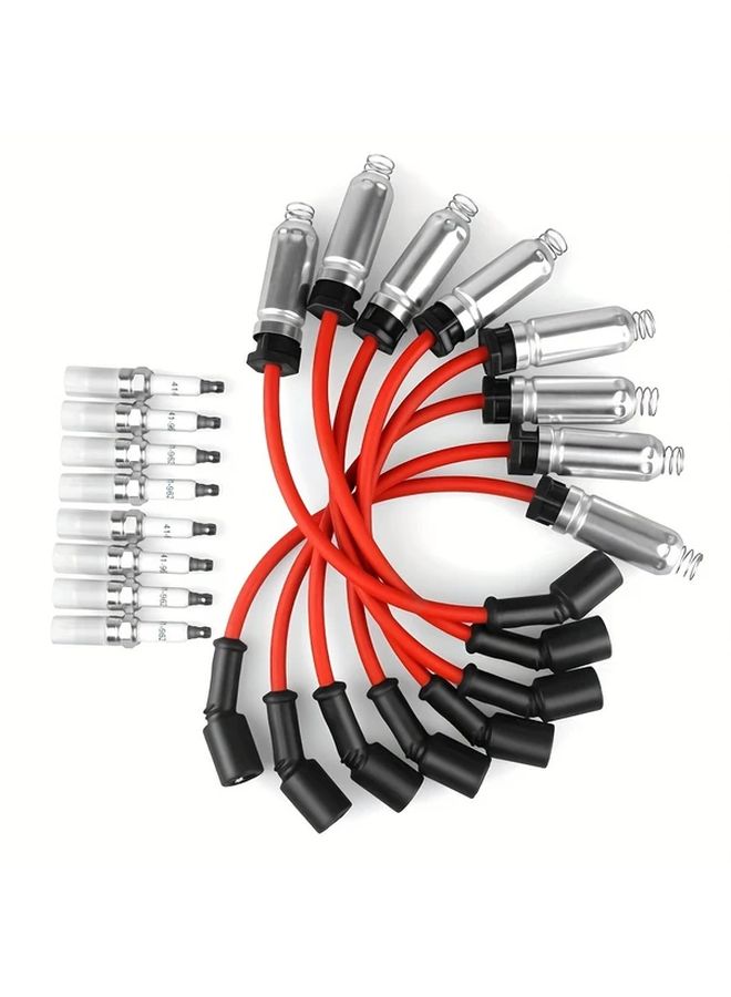 طقم شمعات الإشعال وأسلاك الإشعال الفاخر المكون من 8 قطع لشيفروليه GMC V8 41 962 48322 - Image 3