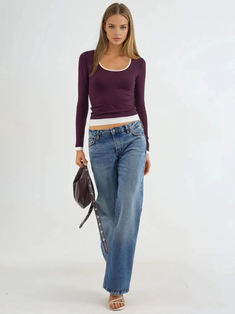 Busem BUSEM Contrast Binding Long Sleeve Blouse