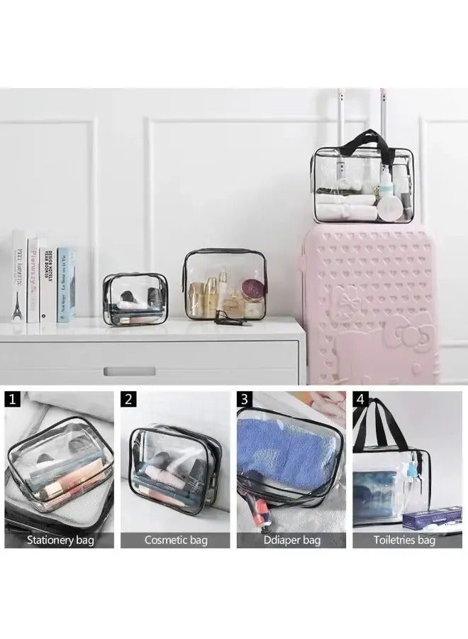 3-Piece Cosmetic Bag Clear/Black PVC Travel Toiletry Bag Kit for Women Men, Organizer Makeup Bags with Zipper Handle Straps - Image 4