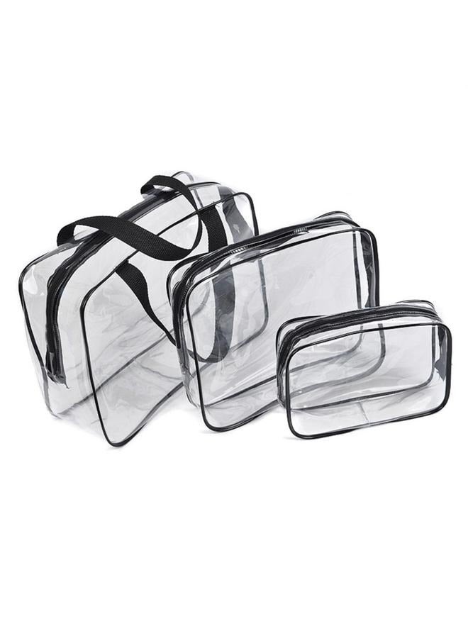 3-Piece Cosmetic Bag Clear/Black PVC Travel Toiletry Bag Kit for Women Men, Organizer Makeup Bags with Zipper Handle Straps - Image 1