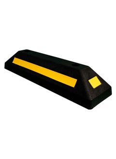 BERRY Berry 57CM Wheel Stopper – Heavy Duty Rubber Parking Blocks with Yellow Strips for Car Parking Areas | Black Wheel Stoppers.  - Image 1
