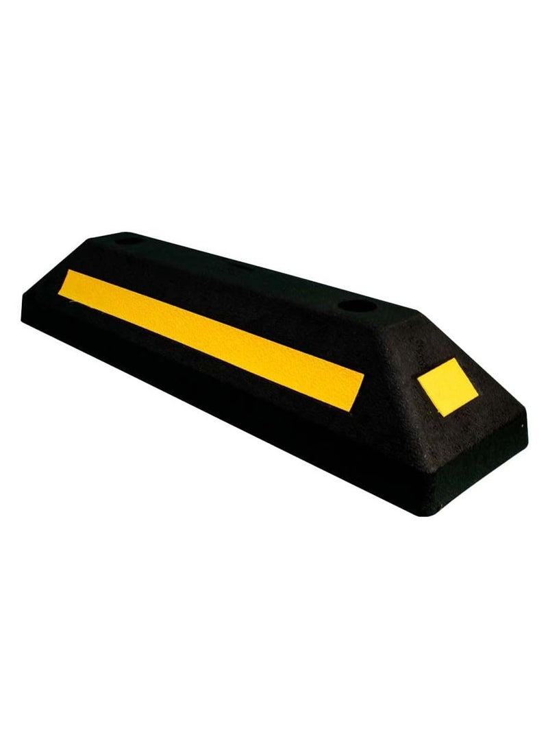 BERRY Berry 57CM Wheel Stopper – Heavy Duty Rubber Parking Blocks with Yellow Strips for Car Parking Areas | Black Wheel Stoppers.  - Image 1