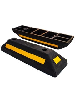 BERRY Berry 57CM Wheel Stopper – Heavy Duty Rubber Parking Blocks with Yellow Strips for Car Parking Areas | Black Wheel Stoppers.  - Image 3