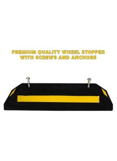 BERRY Berry 57CM Wheel Stopper – Heavy Duty Rubber Parking Blocks with Yellow Strips for Car Parking Areas | Black Wheel Stoppers.  - Image 5