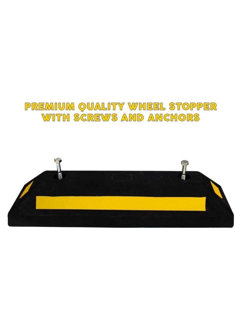 BERRY Berry 57CM Wheel Stopper – Heavy Duty Rubber Parking Blocks with Yellow Strips for Car Parking Areas | Black Wheel Stoppers.  - Image 5