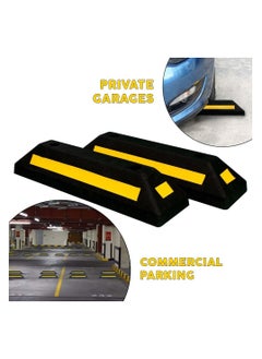 BERRY Berry 57CM Wheel Stopper – Heavy Duty Rubber Parking Blocks with Yellow Strips for Car Parking Areas | Black Wheel Stoppers.  - Image 4