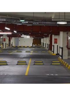 BERRY Berry 57CM Wheel Stopper – Heavy Duty Rubber Parking Blocks with Yellow Strips for Car Parking Areas | Black Wheel Stoppers.  - Image 2
