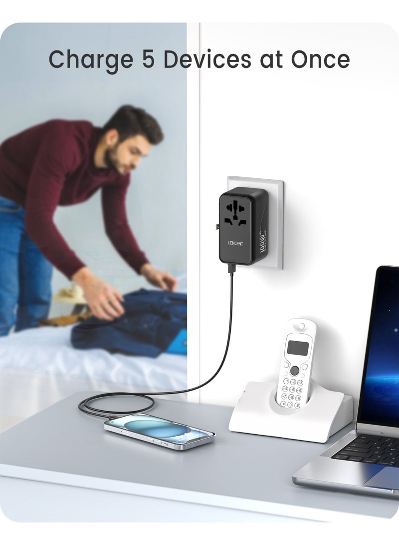Lencent GaN III 100W Universal Travel Adapter, International Charger with 2 USB Ports & 2 USB-C PD Fast Charging Adaptor, Worldwide Wall Charger with Type-C Fast Charger for iPhone,Samsung,Laptops, Type A/C/G/I (USA/UK/EU/AUS) - Image 5