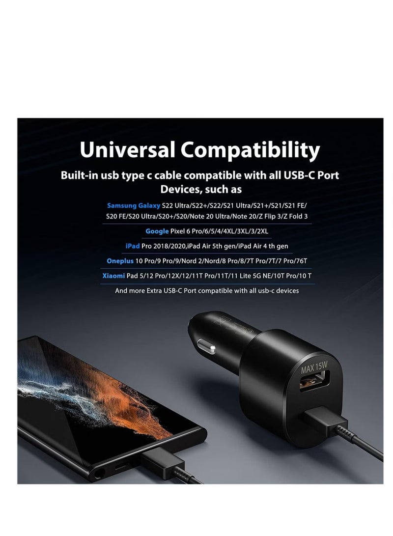 45w Car Charger Super Fast Charge 2.0 Dual Port (45W+15W) with USB C to C Cable for Samsung Galaxy S24/S23/S22/S23 Ultra/ S21 Plus 5G, Note 20/10+ 5G Z Fold 5 5G, S20/Note 20, Tab S9/S9+ - Image 3