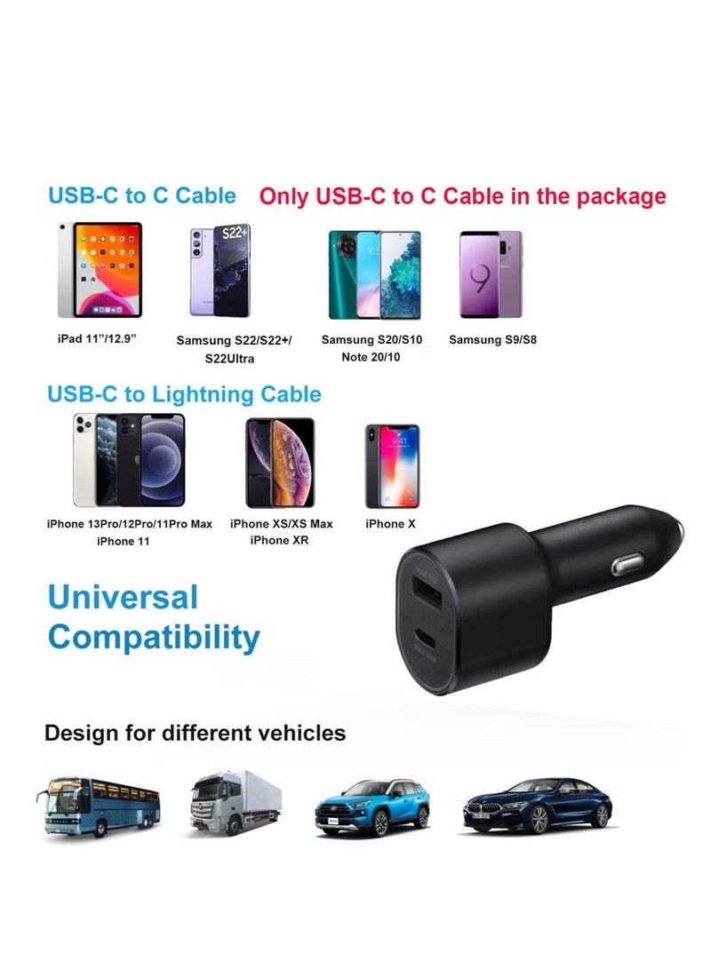45w Car Charger Super Fast Charge 2.0 Dual Port (45W+15W) with USB C to C Cable for Samsung Galaxy S24/S23/S22/S23 Ultra/ S21 Plus 5G, Note 20/10+ 5G Z Fold 5 5G, S20/Note 20, Tab S9/S9+ - Image 4