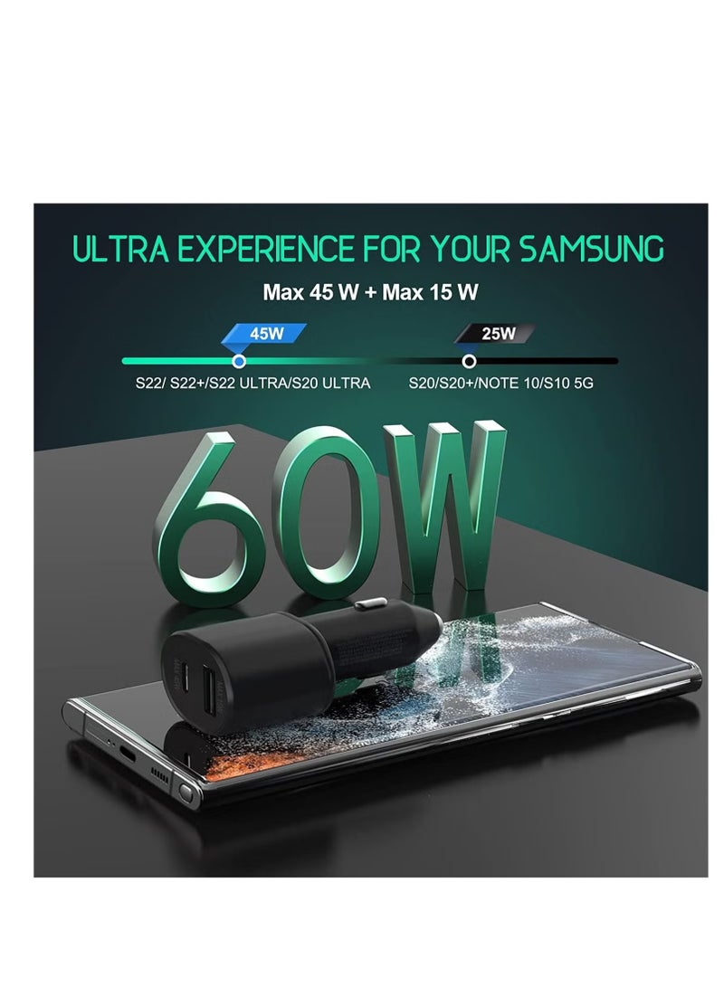 45w Car Charger Super Fast Charge 2.0 Dual Port (45W+15W) with USB C to C Cable for Samsung Galaxy S24/S23/S22/S23 Ultra/ S21 Plus 5G, Note 20/10+ 5G Z Fold 5 5G, S20/Note 20, Tab S9/S9+ - Image 2