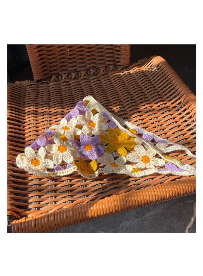 Crochet Head Scarf, Knit Bandana Headband for Women, Floral Tie-Back Head Coverings, Hair Bandanas for Girls, 3PCS, Blue & Pink & Purple - Image 4