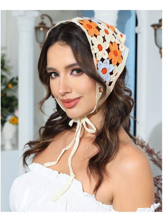 Crochet Head Scarf, Knit Bandana Headband for Women, Floral Tie-Back Head Coverings, Hair Bandanas for Girls, 3PCS, Blue & Pink & Purple - Image 5