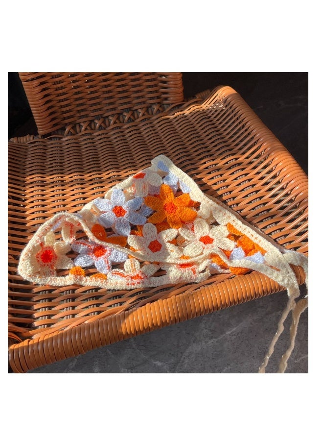 Crochet Head Scarf, Knit Bandana Headband for Women, Floral Tie-Back Head Coverings, Hair Bandanas for Girls, 3PCS, Blue & Pink & Purple - Image 3