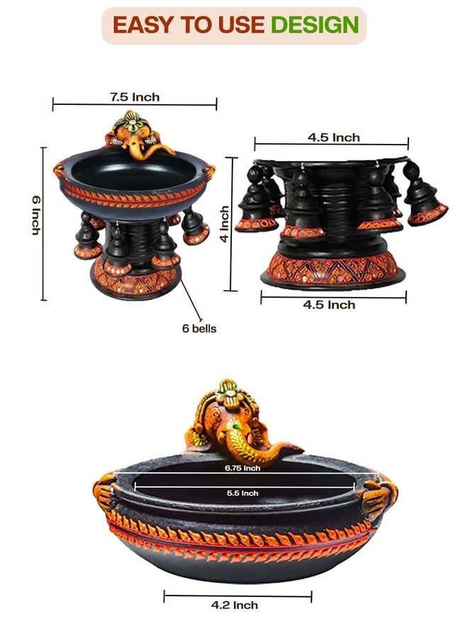 Shabana Art Potteries Handmade Terracotta Black Ganesha Decorative Urli Flower Pot with Stand - Image 3
