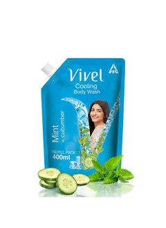 Cooling Body Wash, Mint & Cucumber Shower Gel, 400 Ml Supersaver Refill Pouch, Moisturizing & Fragrant Bodywash, For Soft, Smooth & Fresh Skin, Refreshing Shower Gel, For Women & Men