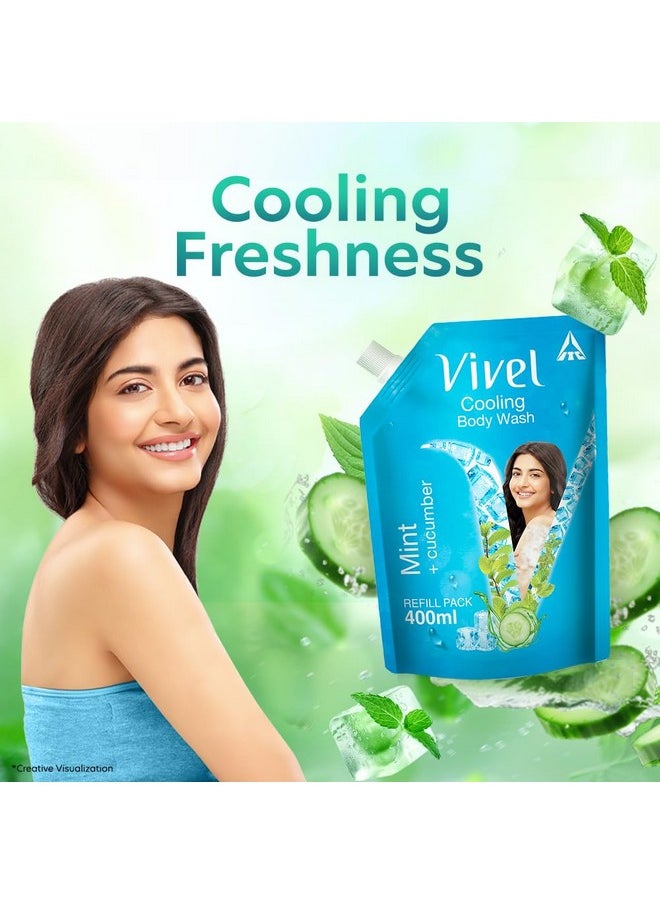 Vivel - Cooling Body Wash, Mint & Cucumber Shower Gel, 400 Ml Supersaver Refill Pouch, Moisturizing & Fragrant Bodywash, For Soft, Smooth & Fresh Skin, Refreshing Shower Gel, For Women & Men - Image 1