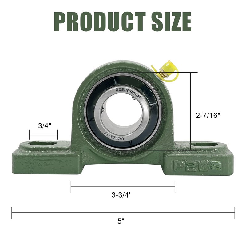 DEEPDREAM 2 Pcs UCP202-10 Pillow Block Bearing 5/8 inch Bore Mounted Pillow Bearing Cast Iron Base and Self Aligning Chrome Bearing - Image 2