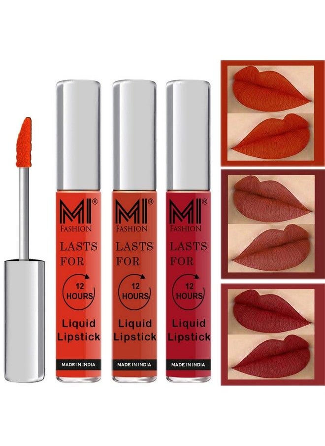 MI FASHION Lipstick Set Liquid Matte Orange Lipsticks For Women Brick Red Matte Lipsticks Red Matte Lipstick Set Of 3 Pcs  - Image 1