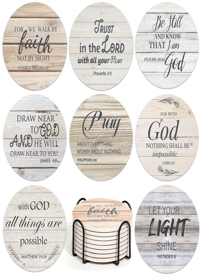 Billbotk Ceramic Coasters with Bible Verses, Christian Coasters Set of 8 with Holder, Absorbent Drink Coasters for Christian Gifts and Home Decor, 4 Inches - Image 1