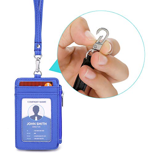 Leamekor ID Badge Holder with Neck Lanyard PU Leather ID Badge Wallet Case with 1 ID Window, 4 Card Slots, 1 Side Zipper Pocket - Image 5